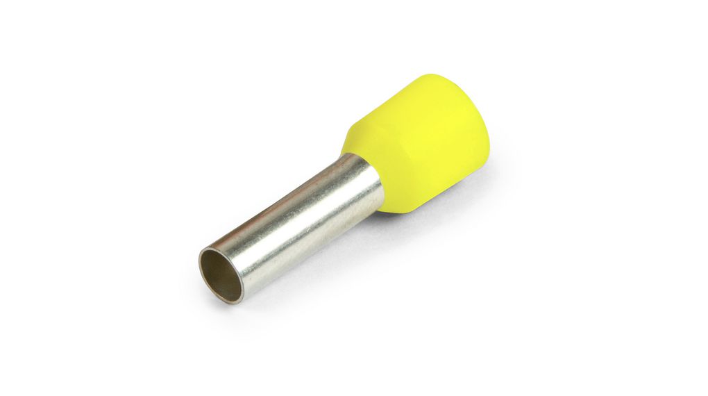 Vogt Insulated Bootlace Ferrule, 8 mm Pin Length, 14 mm Pin Diameter, Yellow from 26 AWG to 18 AWG Wire Size