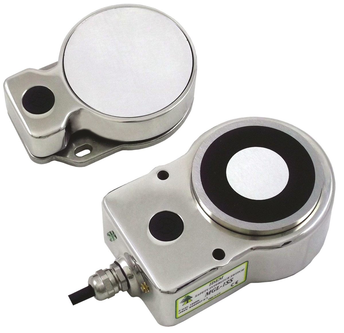 IDEM MGL Series Non-Contact Safety Switch, 316 Stainless Steel Housing, 24V dc, 2 NC, M12