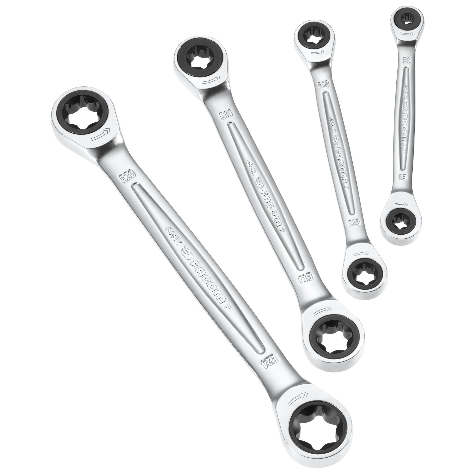 464txj4pb Facom 4-Piece Ring Spanner Set, E20 x E24 mm, E14 x E18 mm, E10 x E12 mm, E6 x E8