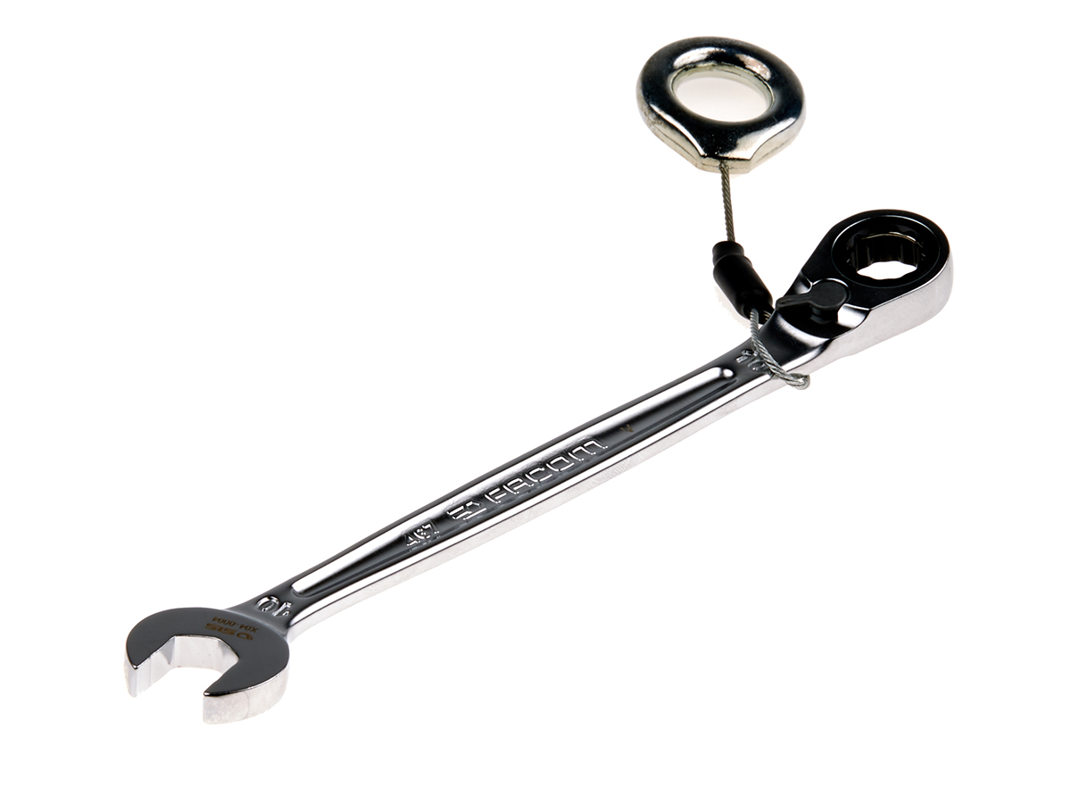 Facom Combination Ratchet Spanner Satin Chrome Height Safe, 158 mm Overall 10 mm