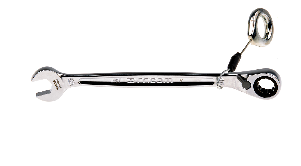 46710sls Facom Combination Ratchet Spanner Satin Chrome Height Safe, 158 mm Overall 10 mm