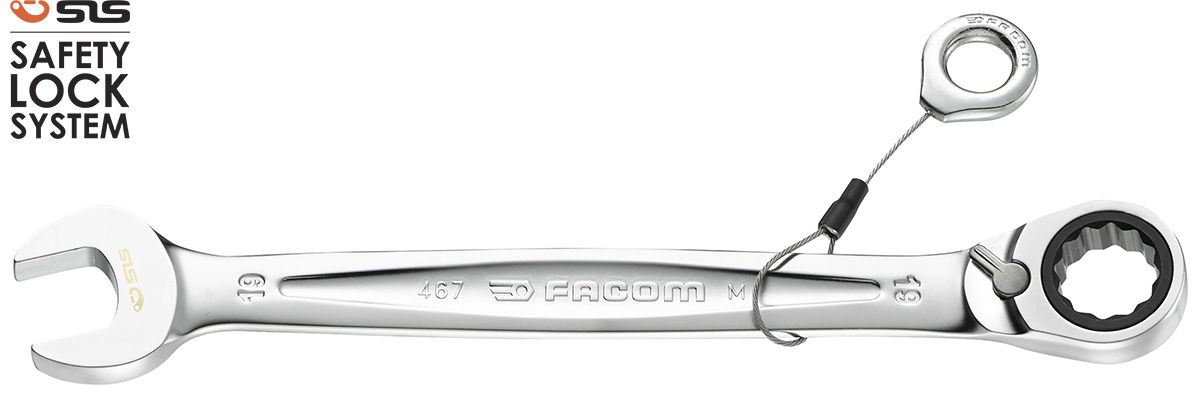 Facom Combination Ratchet Spanner Satin Chrome Height Safe, 165 mm Overall 11 mm
