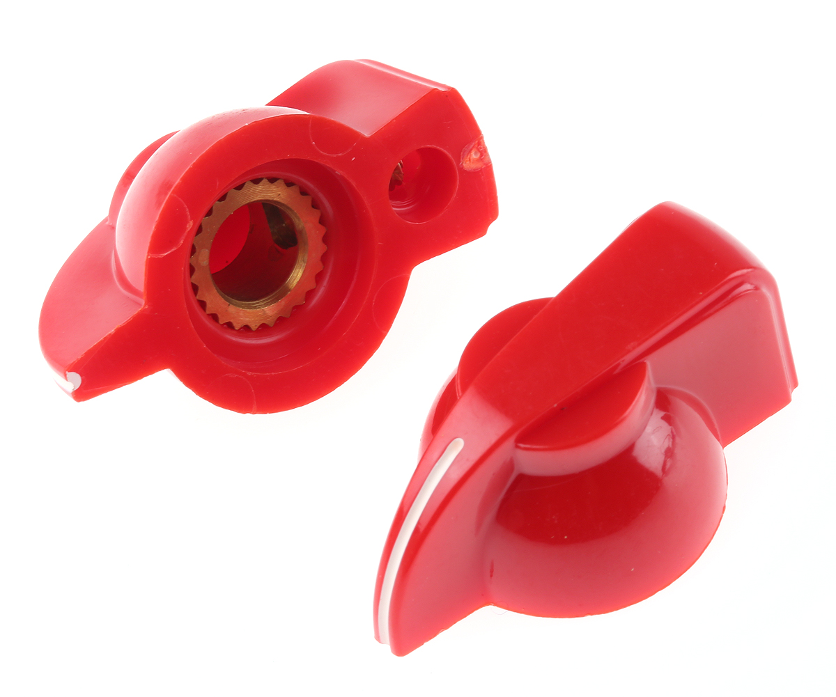RS PRO 32 mm Knob Diameter Red Potentiometer Knob for 6.35 mm Shaft Screw Fix