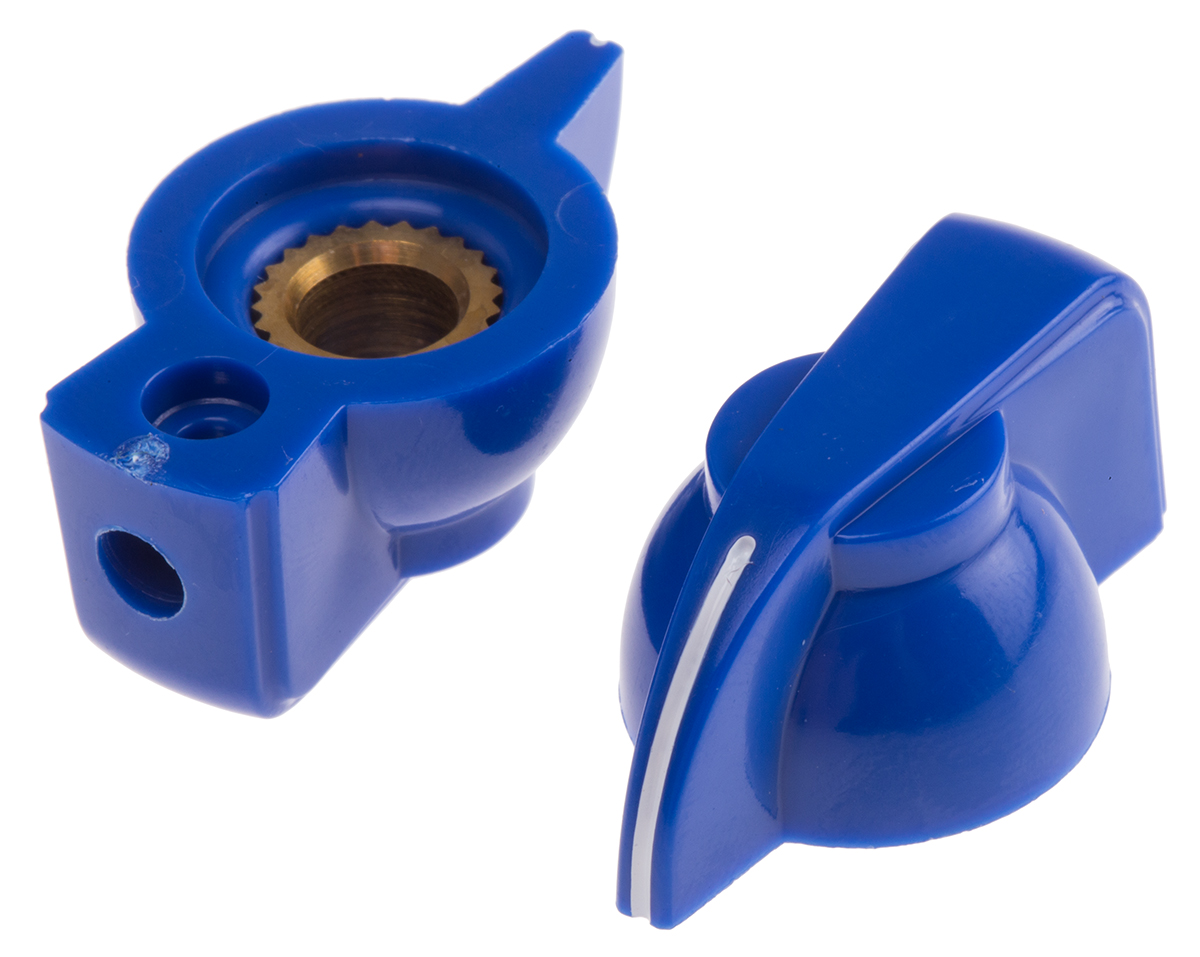 RS PRO 32 mm Knob Diameter Blue Potentiometer Knob for 6.35 mm Shaft Screw Fix