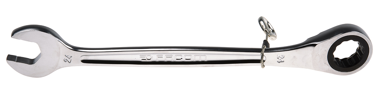 46724sls Facom Combination Ratchet Spanner Satin Chrome Height Safe, 321 mm Overall 24 mm