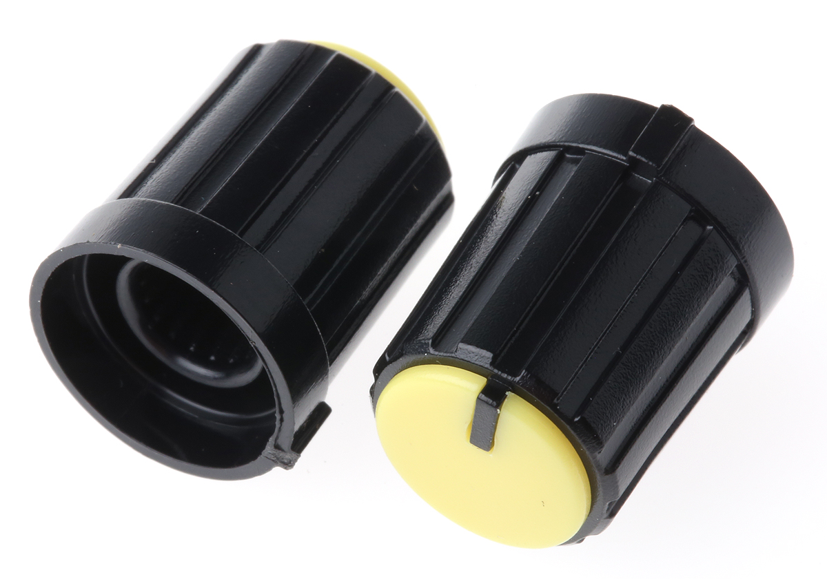 RS PRO 13.3 mm Knob Diameter Black Potentiometer Knob for 6 mm Shaft Circular