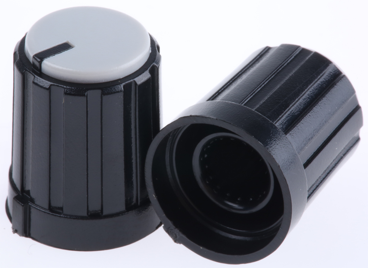 RS PRO 13.3 mm Knob Diameter Black Potentiometer Knob for 6 mm Shaft Circular