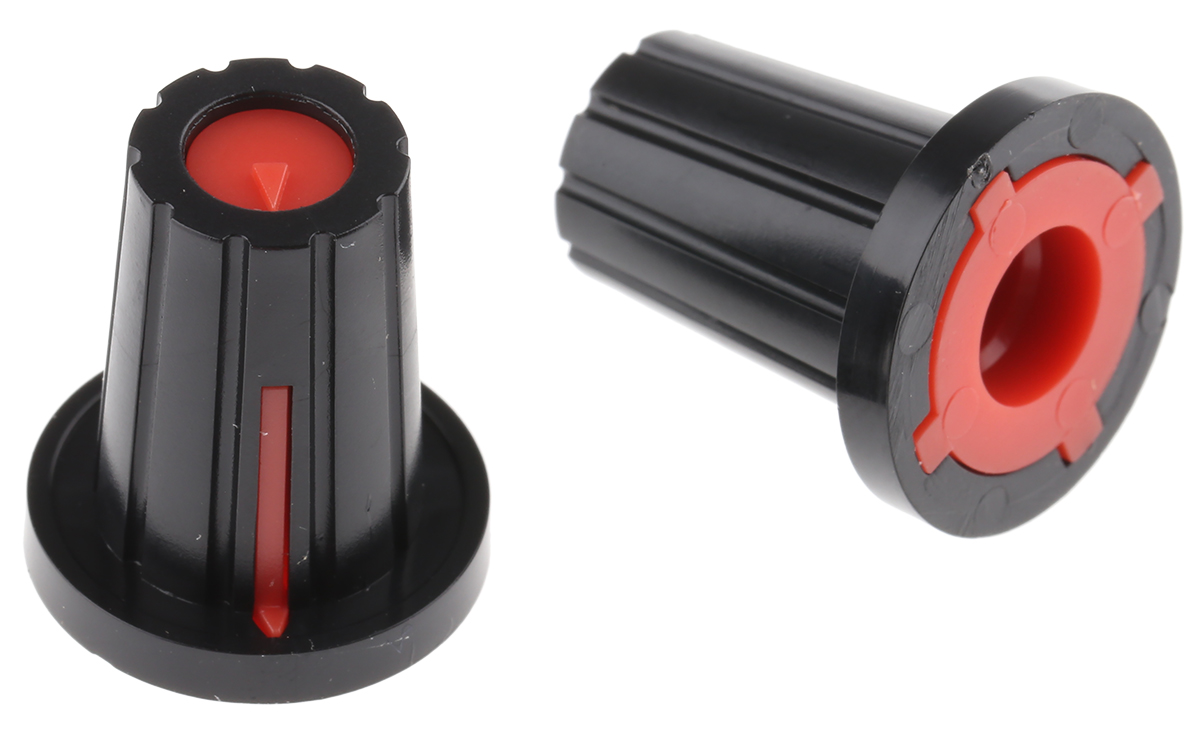 RS PRO 17 mm Knob Diameter Black Potentiometer Knob for 6 mm Shaft D Shaped