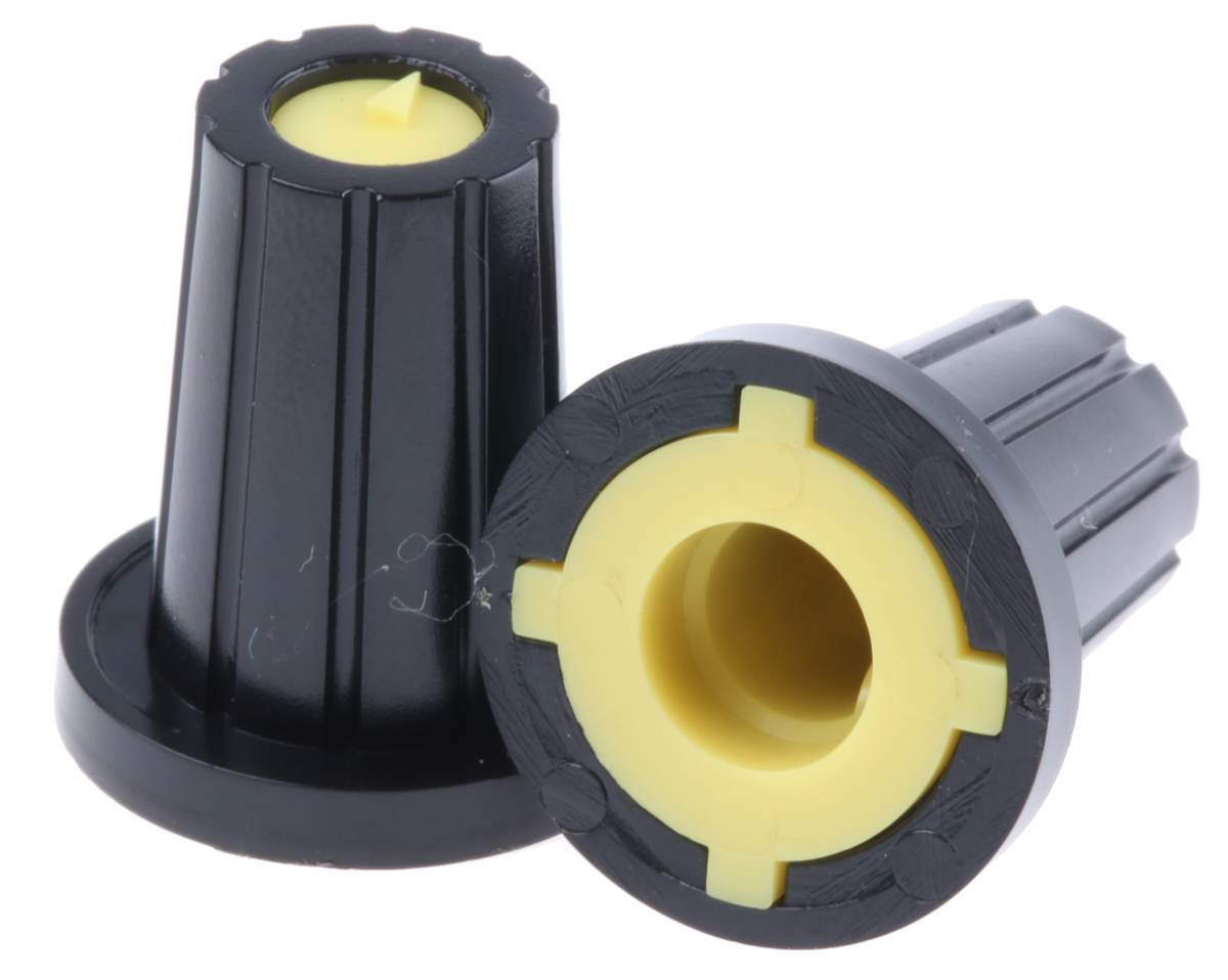 RS PRO 17 mm Knob Diameter Black Potentiometer Knob for 6 mm Shaft D Shaped