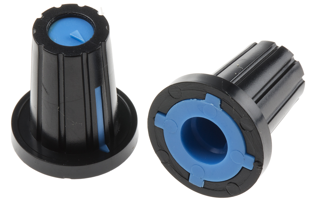 RS PRO 17 mm Knob Diameter Black Potentiometer Knob for 6 mm Shaft D Shaped