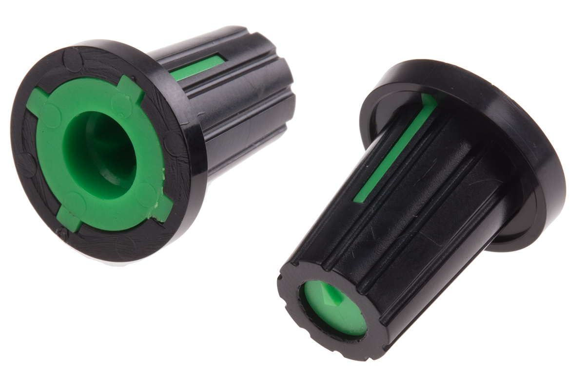 RS PRO 17 mm Knob Diameter Black Potentiometer Knob for 6 mm Shaft D Shaped