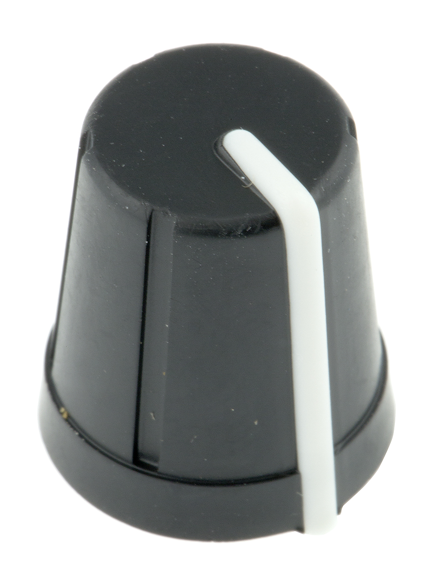 RS PRO 13 mm Knob Diameter Black Potentiometer Knob for 6 mm Shaft D Shaped
