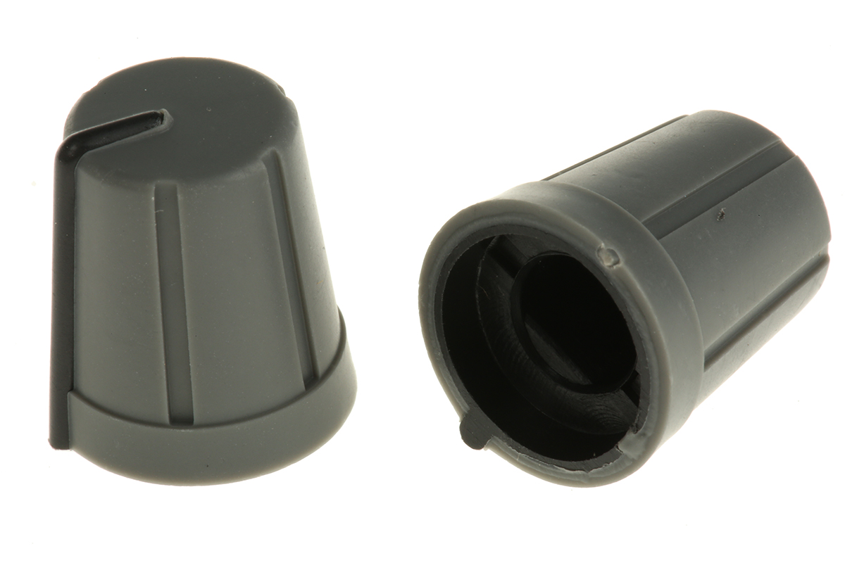 RS PRO 13 mm Knob Diameter Grey Potentiometer Knob for 6.4 mm Shaft D Shaped