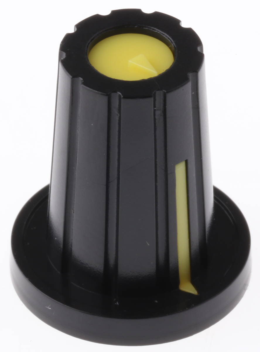 RS PRO 17 mm Knob Diameter Black Potentiometer Knob for 6.4 mm Shaft D Shaped