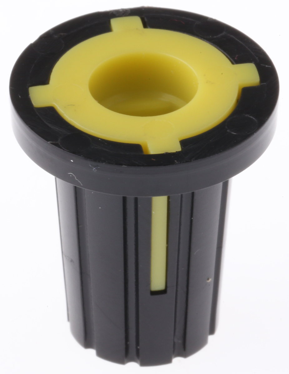467-6746 RS PRO 17 mm Knob Diameter Black Potentiometer Knob for 6.4 mm Shaft D Shaped