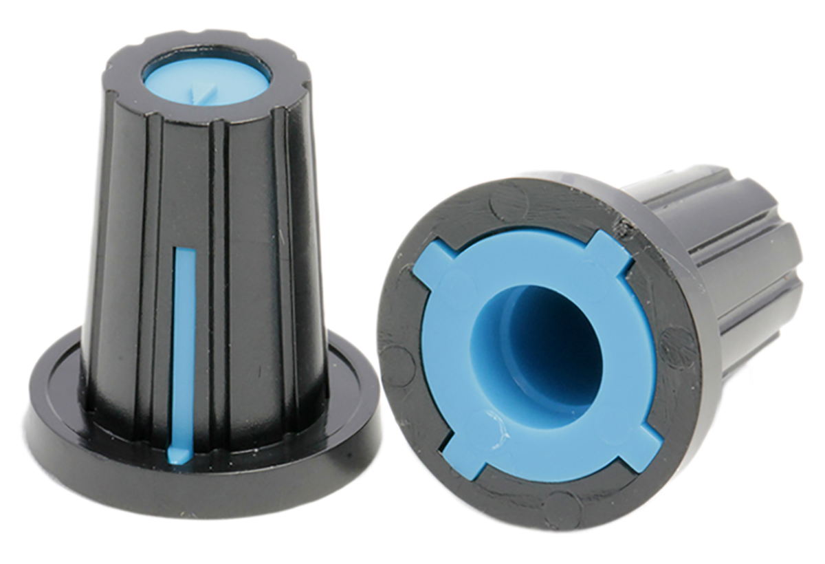 RS PRO 17 mm Knob Diameter Black Potentiometer Knob for 6.4 mm Shaft D Shaped