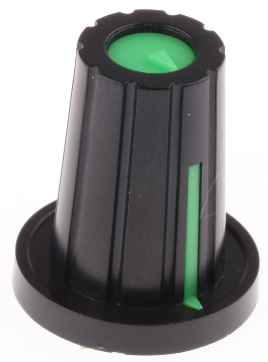 RS PRO 17 mm Knob Diameter Black Potentiometer Knob for 6.4 mm Shaft D Shaped