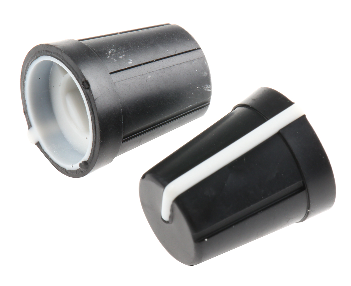 RS PRO 13 mm Knob Diameter Black Potentiometer Knob for 6.4 mm Shaft D Shaped