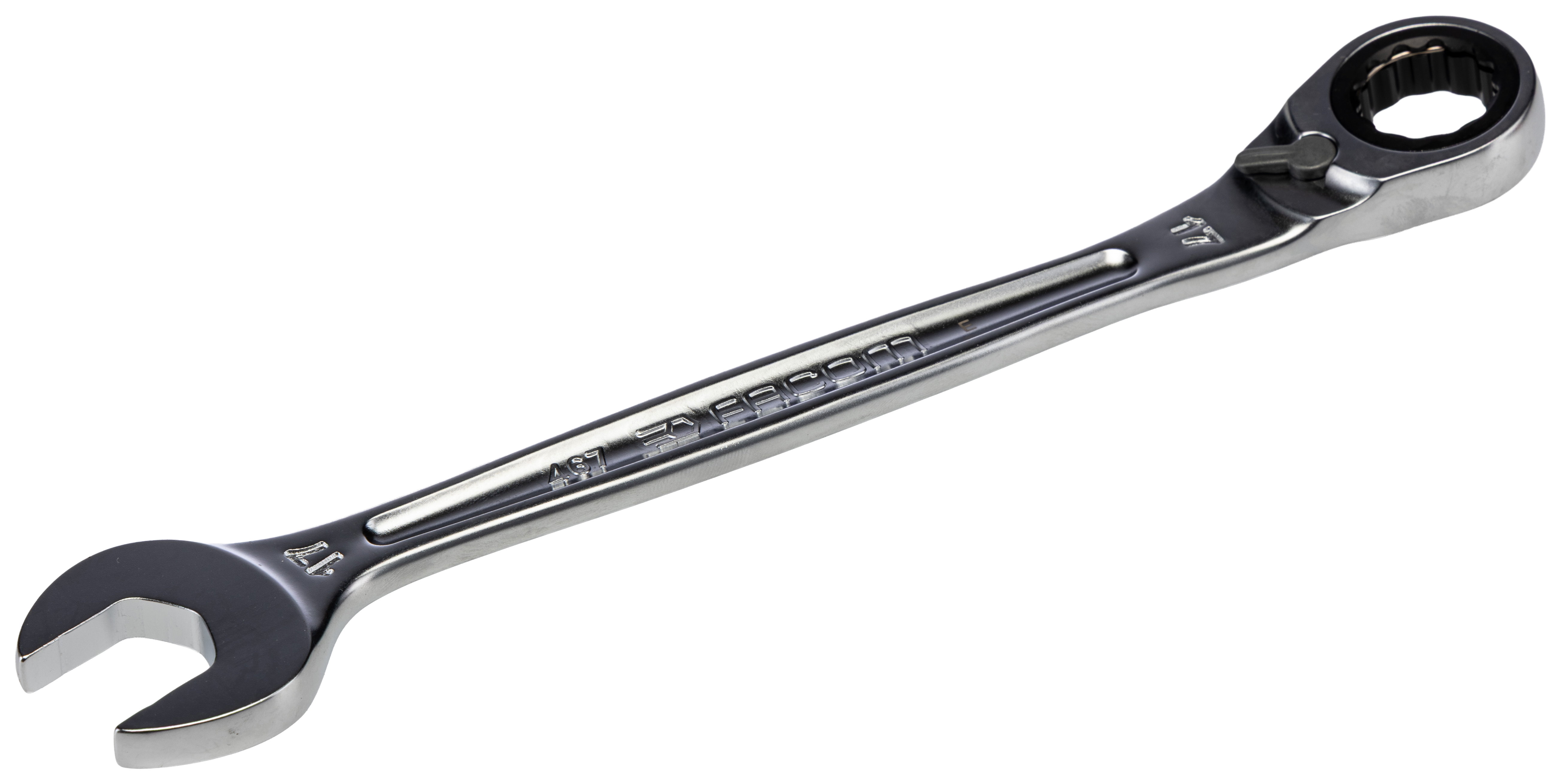 Facom Combination Ratchet Spanner Satin Chrome, 225mm Overall 17 mm