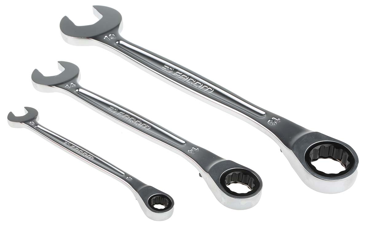 467bjp10pb Facom 10-Piece Spanner Set, 8 to 19 mm, Chrome Vanadium Steel