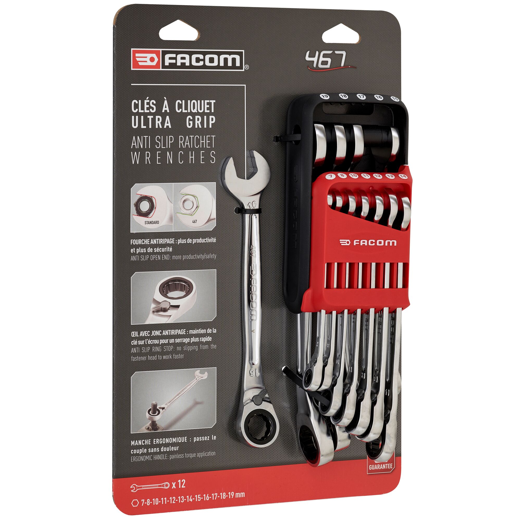 467bjp12pb Facom 12-Piece Spanner Set, 7 to 19 mm