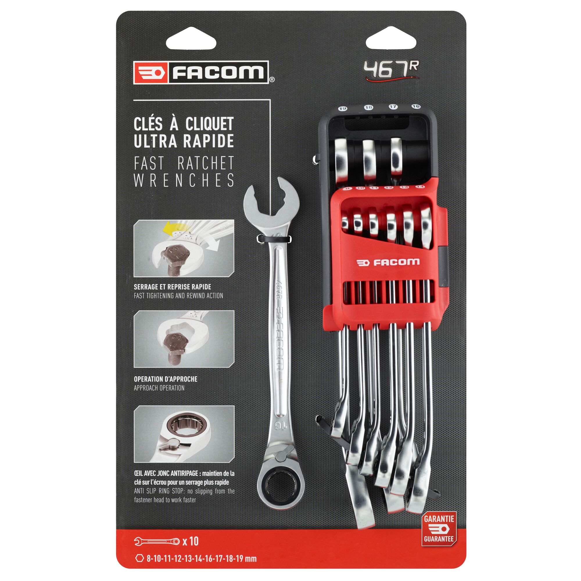 467brjp10pb Facom 10-Piece Spanner Set, 8 to 19 mm