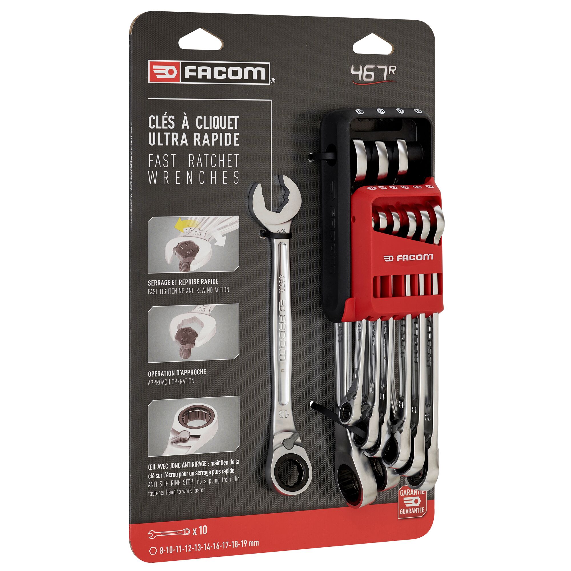 467brjp10pb Facom 10-Piece Spanner Set, 8 to 19 mm