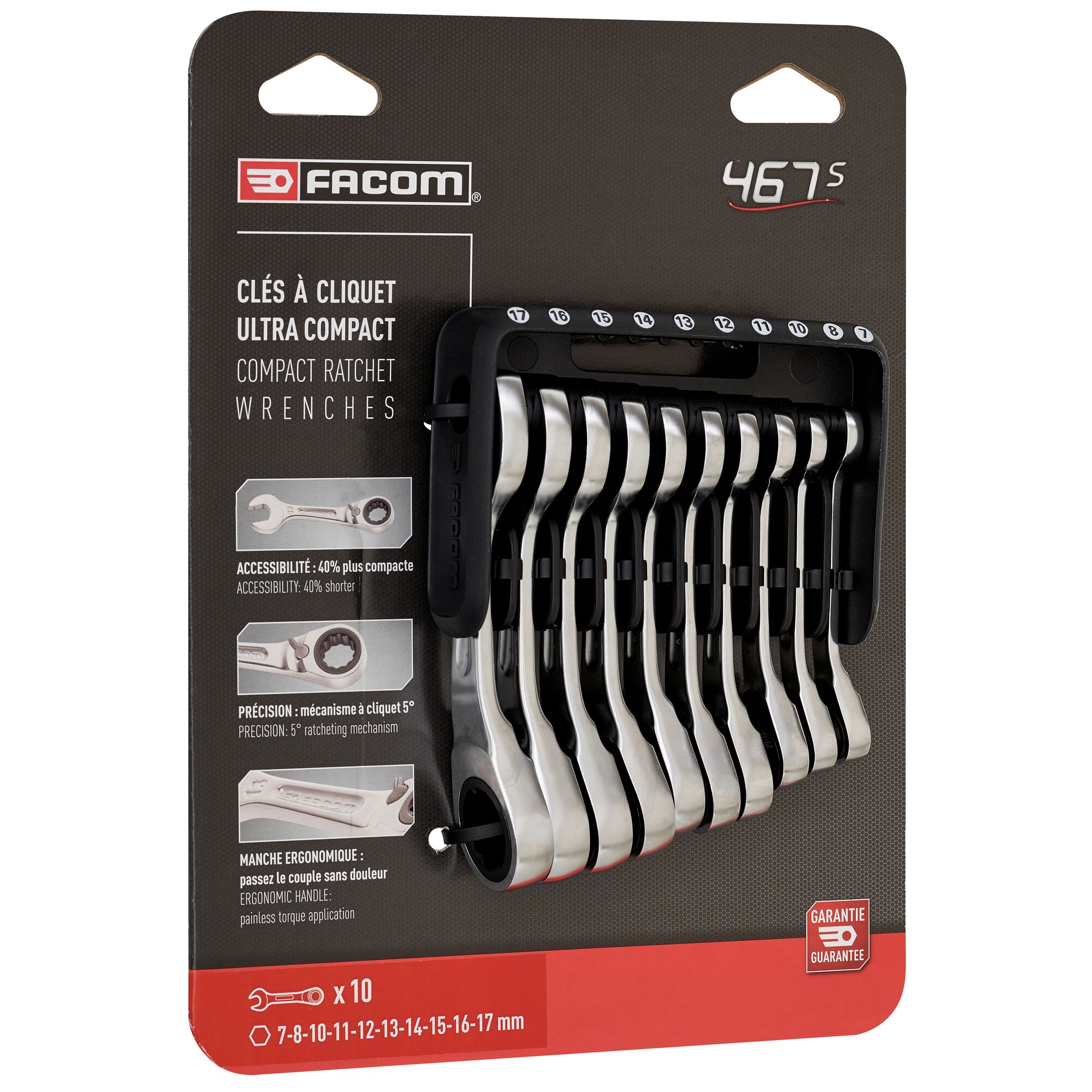 467bsjp10pb Facom 6-Piece Spanner Set, 7 to 17 mm