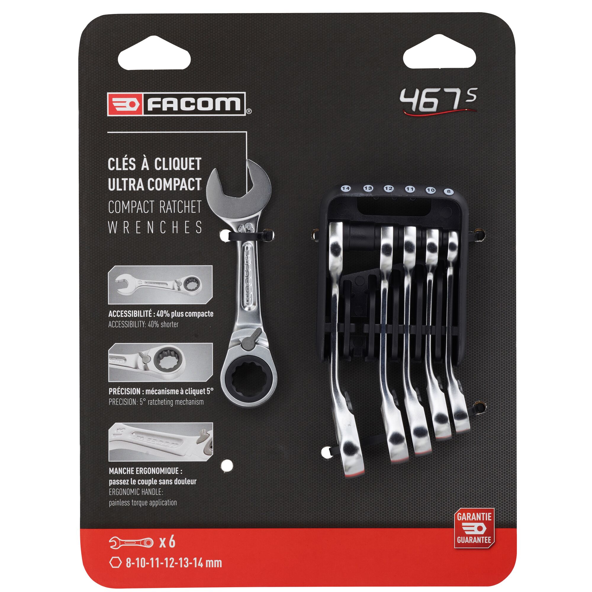 467bsjp6pb Facom 6-Piece Spanner Set, 8 to 14 mm
