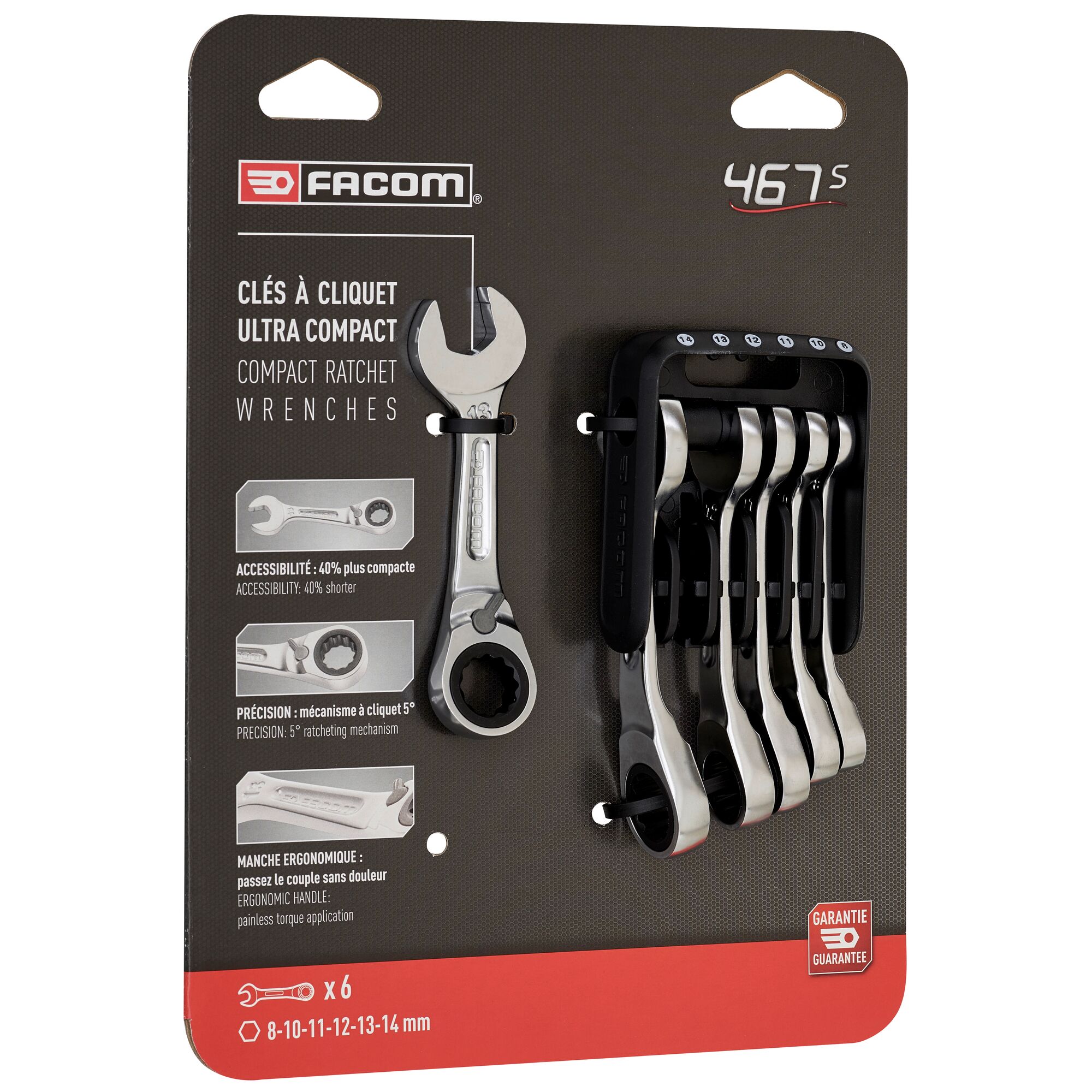 467bsjp6pb Facom 6-Piece Spanner Set, 8 to 14 mm