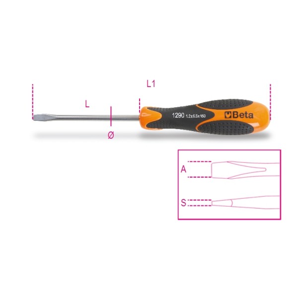 BETA  Screwdriver, 3 mm Tip, 75 mm Blade, 171 mm Overall