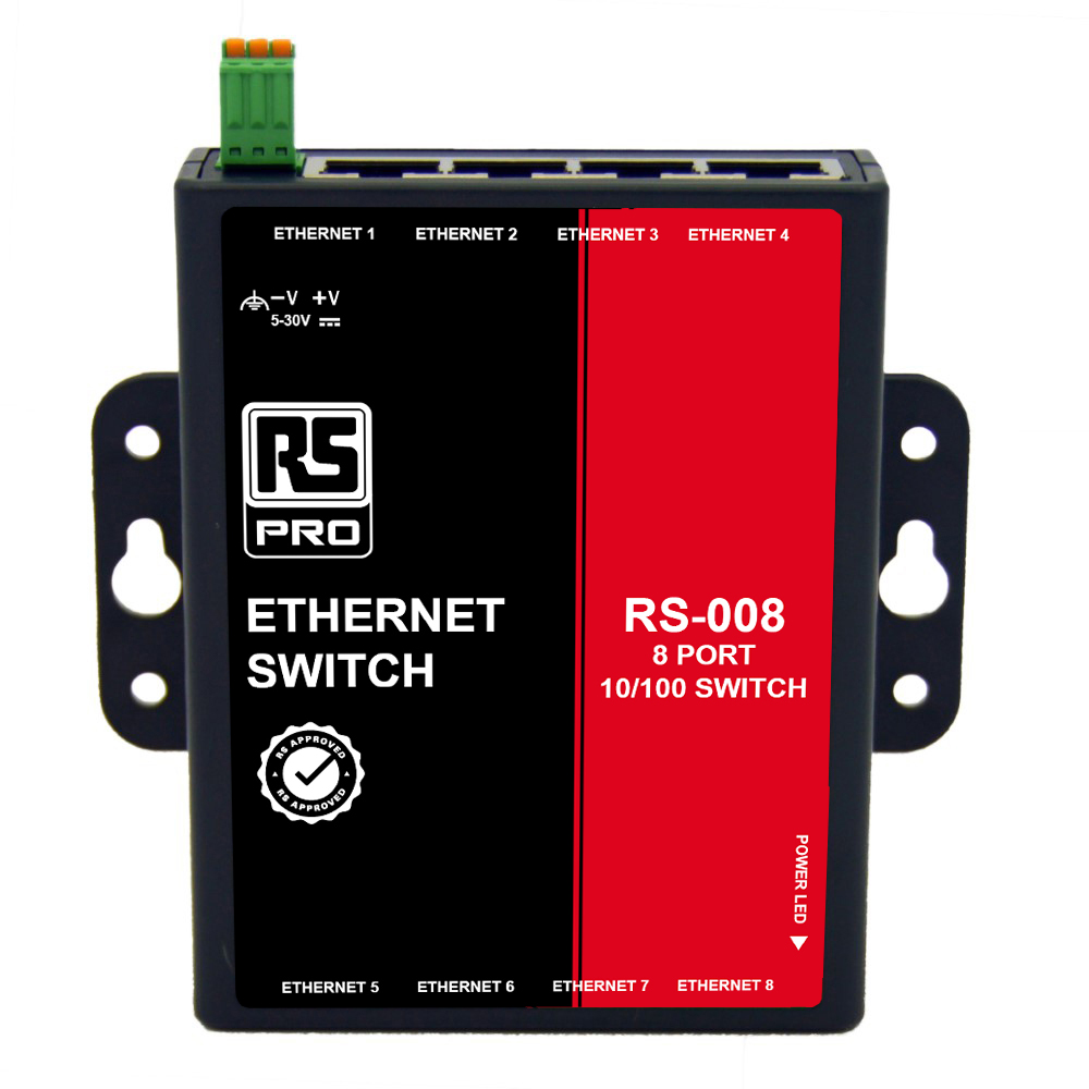 RS PRO Wall Mount Industrial Ethernet Switch, 8 RJ45 Ports, 10/100Mbit/s Transmission, 30V dc