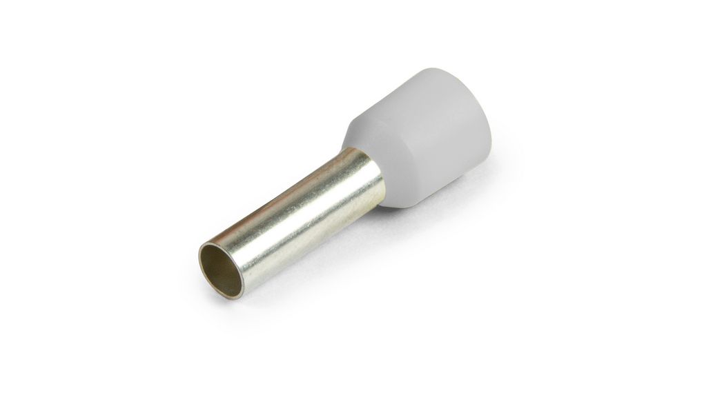 Vogt Insulated Bootlace Ferrule, 8 mm Pin Length, 12 mm Pin Diameter, White from 26 AWG to 20 AWG Wire Size