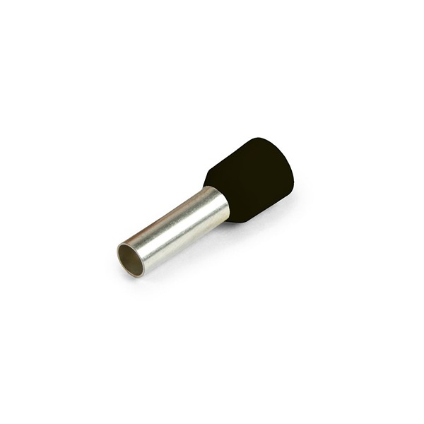 Vogt Insulated Bootlace Ferrule, 8 mm Pin Length, 1.7 mm Pin Diameter, Black from 26 AWG to 12 AWG Wire Size