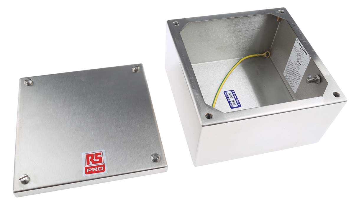 471-1625 RS PRO 316 Stainless Steel Satin Adaptable Enclosure Box 160mm x 160 mm x 85 mm