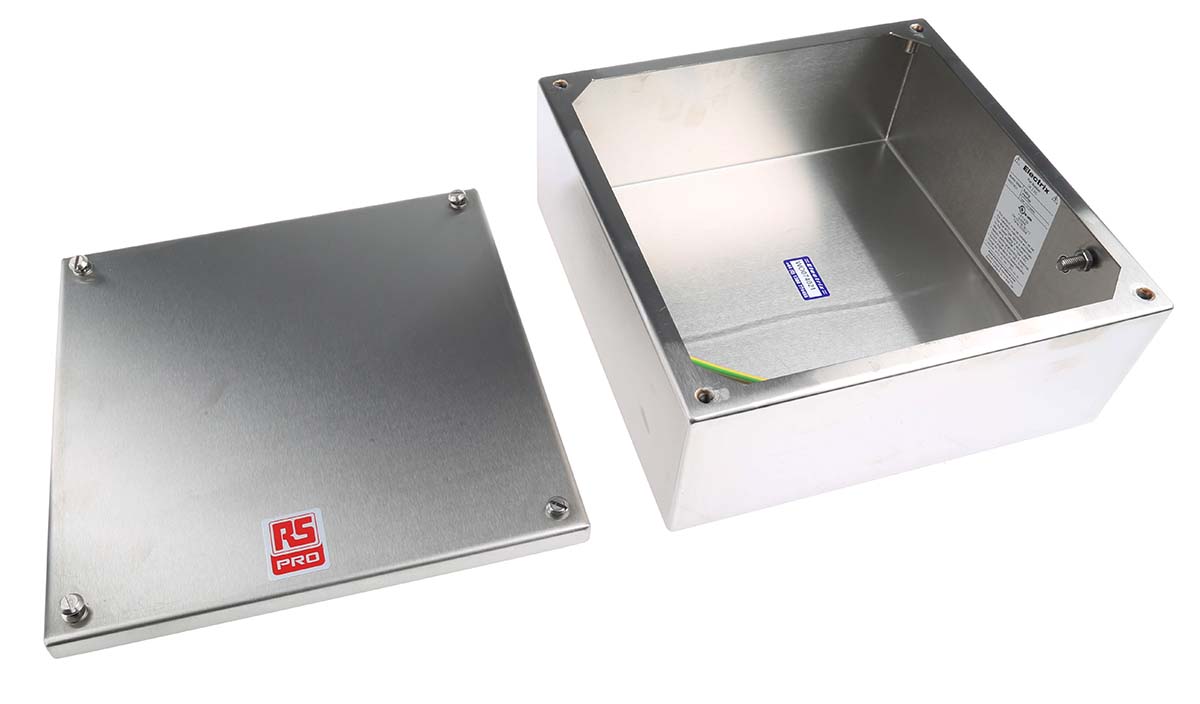 471-1631 RS PRO 316 Stainless Steel Satin Adaptable Enclosure Box 220mm x 220 mm x 220 mm