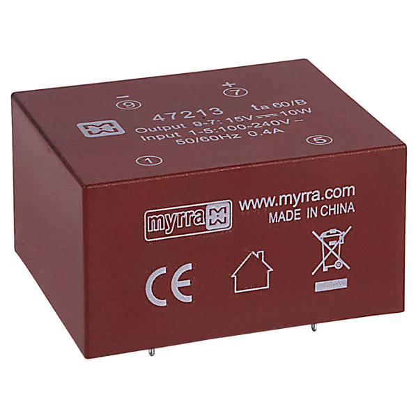 Myrra 15 V 5 Output PCB PCB Transformer, CE, RoHS, ENEC, VDC, UL 10 W