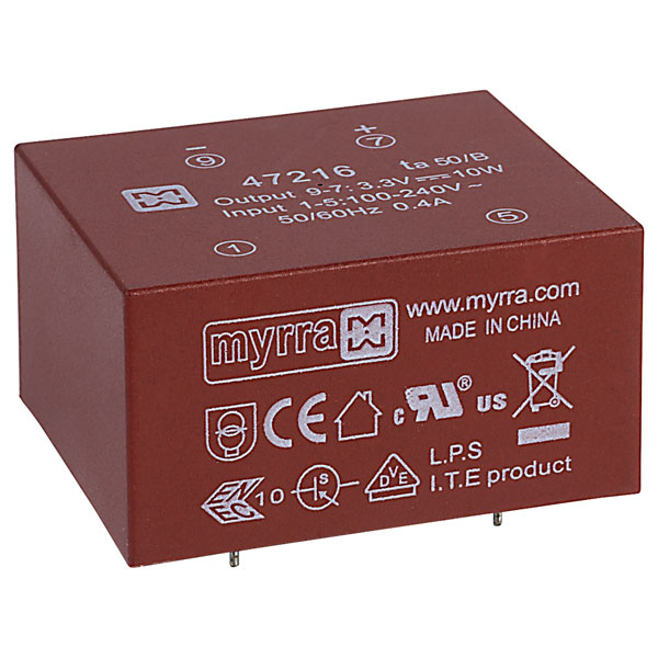 Myrra 3.3 V 5 Output PCB PCB Transformer, ENEC, RoHS, UL, VDC, CE 10 W