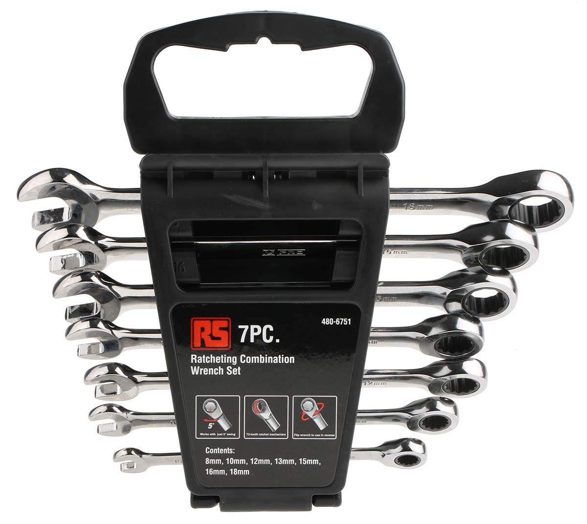 480-6751 RS PRO 7-Piece Spanner Set, 8 To 18 mm, Chrome Vanadium Steel
