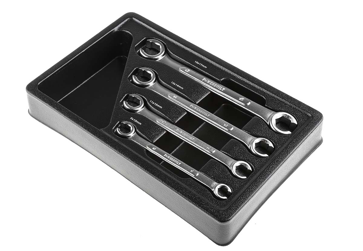 480-6824 RS PRO 4-Piece Spanner Set, 9 x 10 mm, 11 x 12 mm, 13 x 14 mm, 15 x 1 mm, Chrome Vanadium Steel