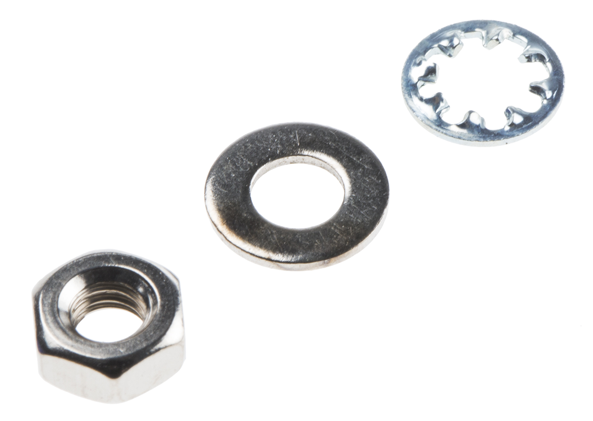 RS PRO Steel, Brass Hex Nut & Washer with Internal Tooth, 300 Pieces