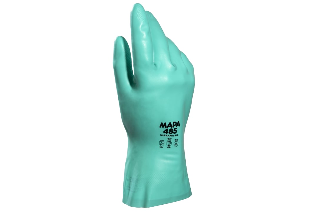 Mapa Ultranitril Green Nitrile Work Gloves, Size 8, Uncoated Coating