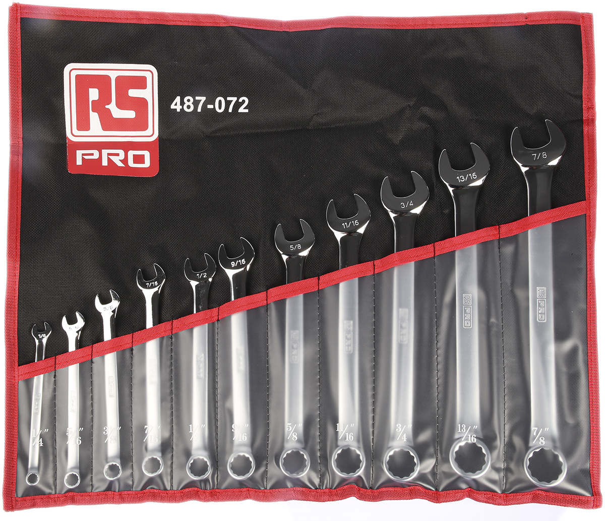RS PRO 11-Piece Spanner Set, 5/8 in, 11/16 in, 9/16 in, 13/16 in, 1/4 in, 7/16 in, 5/16 in, 3/8 in, 3/4 in, 7/8 in, 1/2