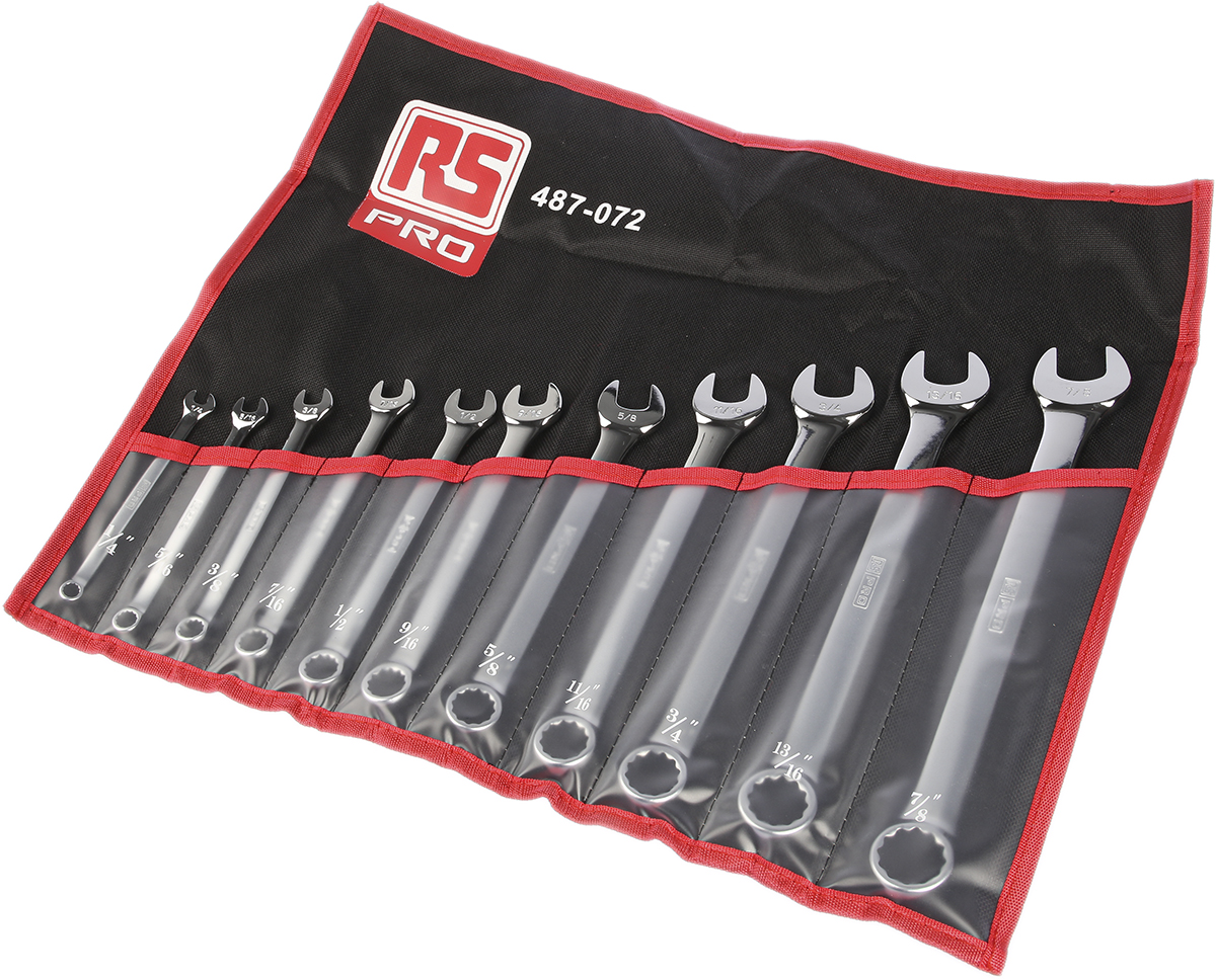 487-072 RS PRO 11-Piece Spanner Set, 5/8 in, 11/16 in, 9/16 in, 13/16 in, 1/4 in, 7/16 in, 5/16 in, 3/8 in, 3/4 in, 7/8 in, 1/2