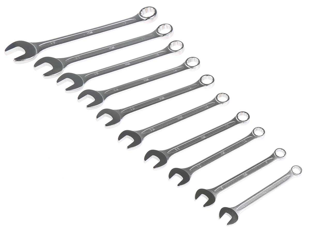 487-084 RS PRO 10-Piece Spanner Set, 8 To 19 mm, Chrome Vanadium Steel