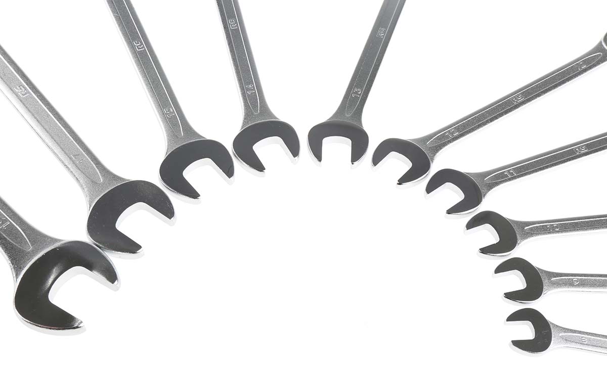 487-084 RS PRO 10-Piece Spanner Set, 8 To 19 mm, Chrome Vanadium Steel