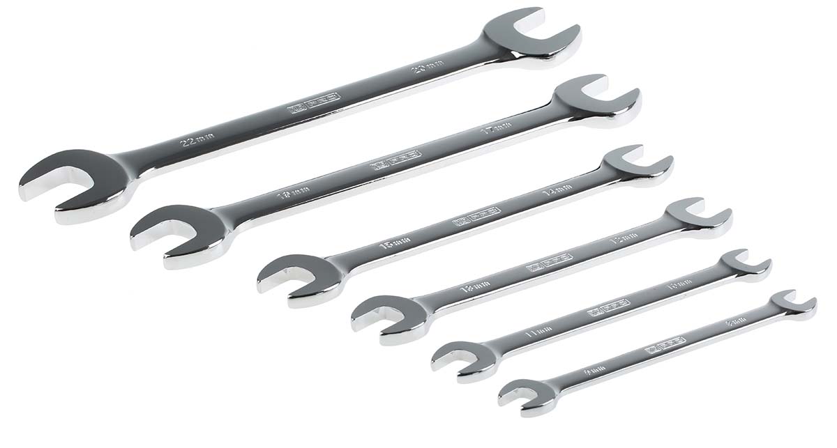 RS PRO 6-Piece Spanner Set, 22 x 20 mm, 10 x 11 mm, 8 x 9 mm, 14 x 15 mm, 17 x 19 mm, 12 x 13 mm, Chrome Vanadium Steel