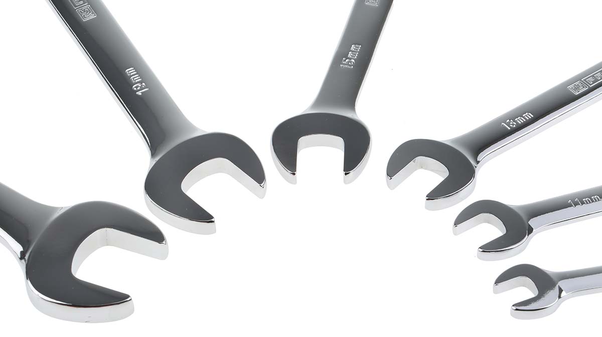 487-088 RS PRO 6-Piece Spanner Set, 22 x 20 mm, 10 x 11 mm, 8 x 9 mm, 14 x 15 mm, 17 x 19 mm, 12 x 13 mm, Chrome Vanadium Steel
