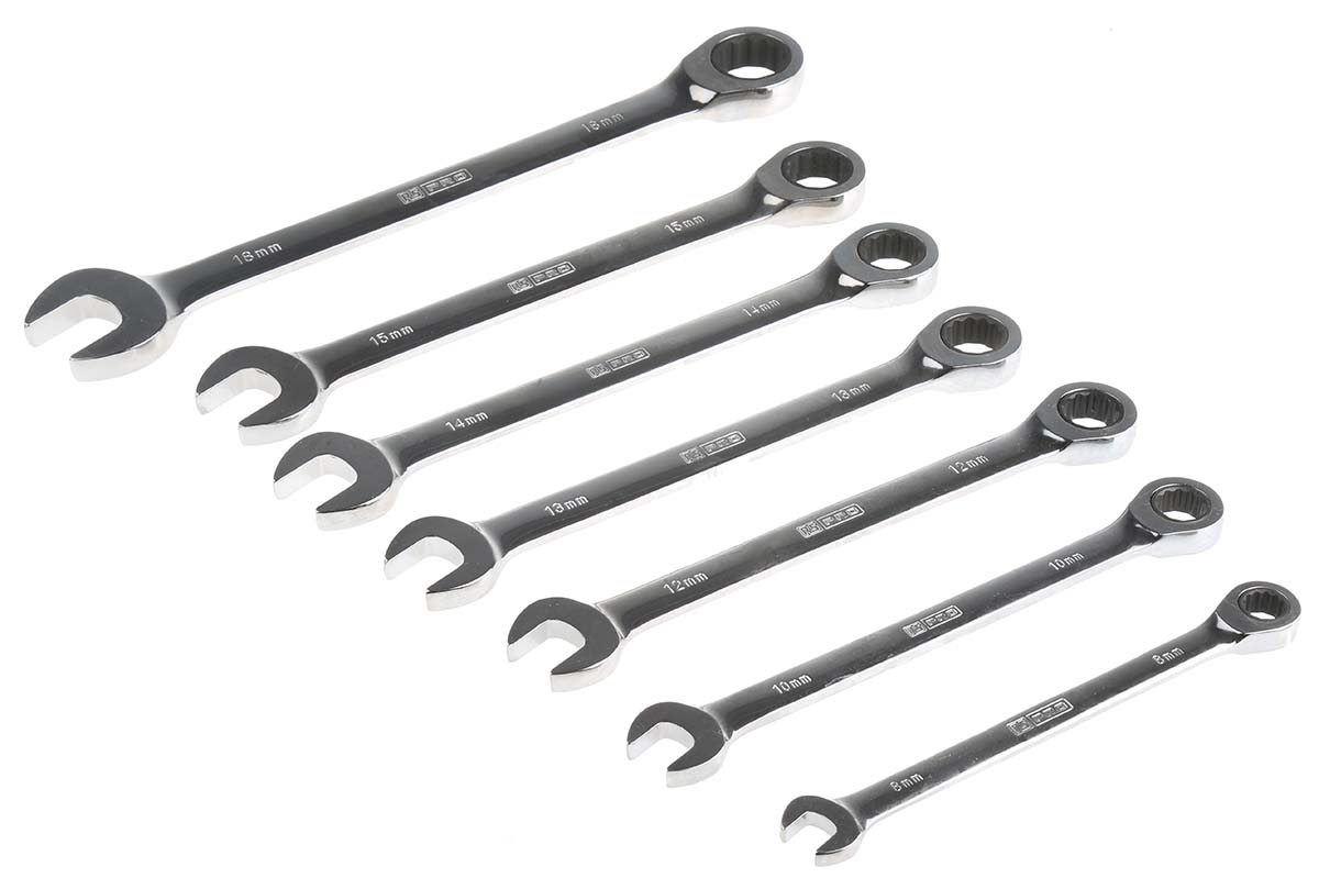 RS PRO 7-Piece Spanner Set, 8 To 18 mm, Chrome Vanadium Steel