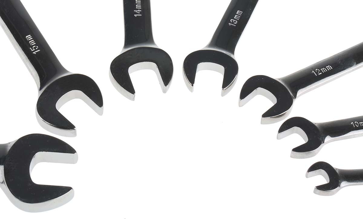 487-163 RS PRO 7-Piece Spanner Set, 8 To 18 mm, Chrome Vanadium Steel
